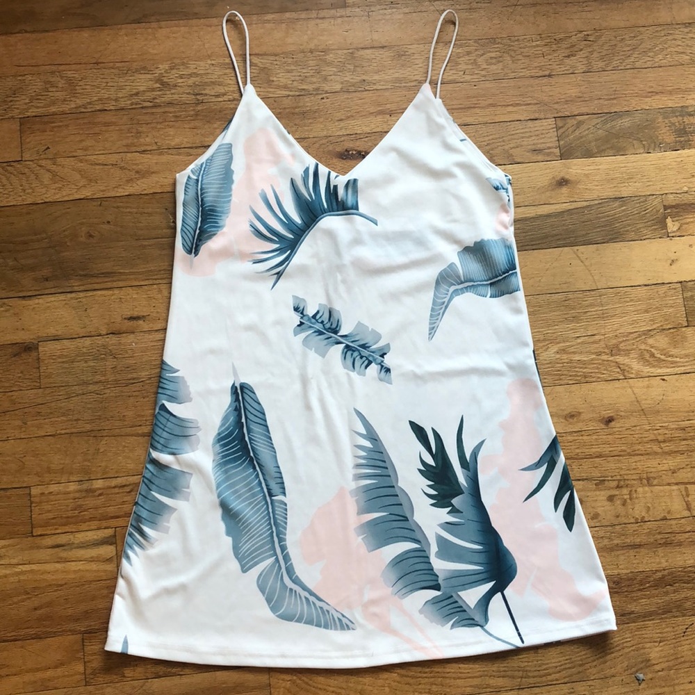 Women’s Green and Pink Palm Print Mini Dress Sz S